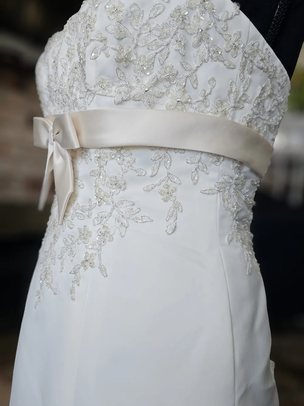 DAVID'S BRIDAL COLLECTION lace wedding dress with beaded metallic lace, size 6 - Picture 4 of 17